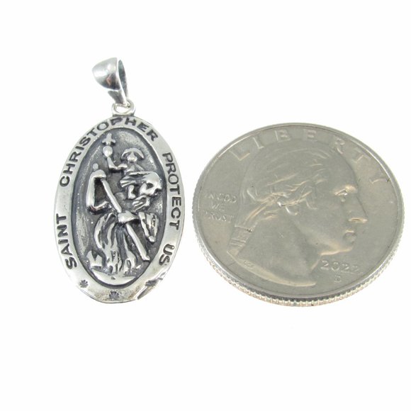 Solid 925 Sterling Silver St. Christopher and Baby Jesus Crossing River Pendant - Picture 6 of 10